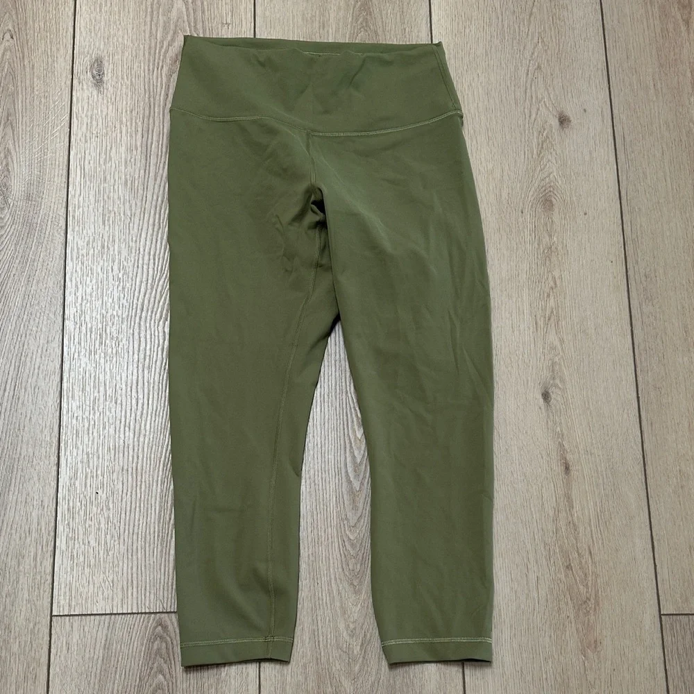 #505 LULULEMON ATHLETICA Wunder Train Olive Green High-Rise Cropped Leggings 23”